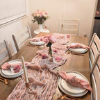 10 Pack Dusty Pink Spring Summer Cheesecloth Table Runners 35x120 Inches, 10FT Pink Table Runner Boho Gauze Cheese Cloth Table Runner for Wedding Baby Shower Birthday Party Decor - Image 3