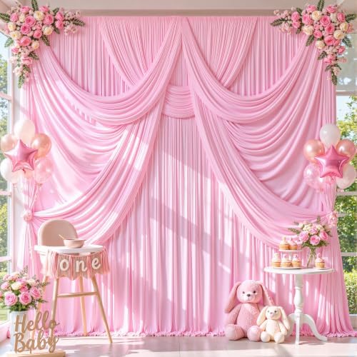 40ft x 10ft Pink Backdrop Curtains, 8 Panels Baby Pink Drapes for Backdrop - Image 3
