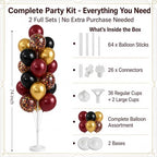 Hiins Balloon Column Kit Set of 2, Burgundy Black Gold Birthday Party Decor - Image 2