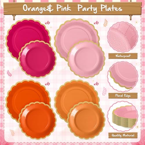 Mimorou 169 Pcs Pink and Orange Plates and Napkins Party Supplies - Image 5