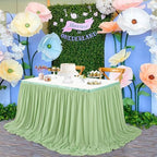 Sage Green Table Skirt 14FT Chiffon Table Skirting 2 Layer Rectangle Green Tablecloth for Birthday Baby Shower Wedding - Image 6