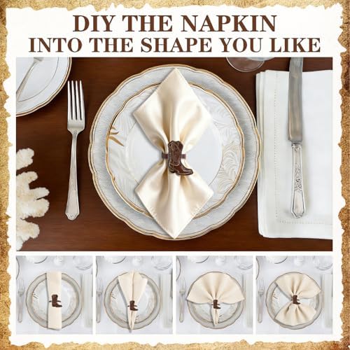 50PCS Western Party Decorations Cowboy Boot Napkin Rings Rustic Farmhouse Western Napkin Holder Metal Tissue Rings Buckles Cowboy Birthday Party Supplies - Image 2