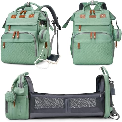Astro alan Baby Diaper Bag with Changing Station, Waterproof Diaper Bag Backpack for Moms Dads with USB Charging Port, Baby Shower Gifts, Large Capacity diaper backpack, Pale Green by Astroalan