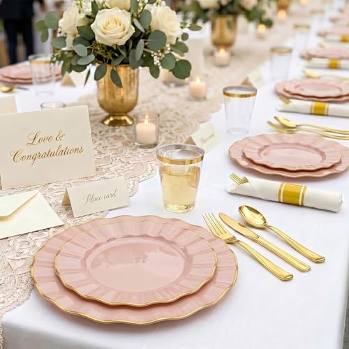 Glowserve Scalloped Plastic Plates Dinnerware Set 175 PCS for 25 Guests - Image 4