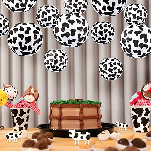 Hortsun 12 Pcs Cow Party Decorations Farm Cow Paper Lanterns Cow Barnyard Farm Lanterns Western Cowboy Party Paper Lantern Decoration for Cowboy Cowgirl Farm Themed Birthday Baby Shower Supplies - Image 5
