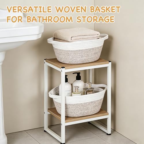 AFOROEOA 10PACK White khaki Baskets for Gifts Empty, 12"x 8"x 5" Woven Gift Baskets with Gift Bags and Bows Empty Gift Baskets for Christmas Shelf Small Storage Baskets with Handles - Image 6