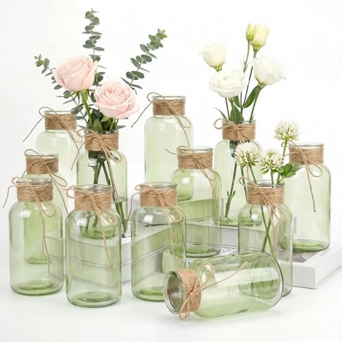 Mason Jars for Centerpiece Glass Flower Bud Vase Green Vases, 12 Pc by Unknown