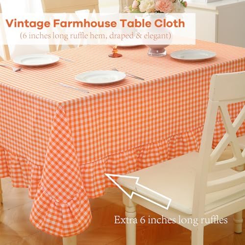 Orange White Gingham Tablecloth Rectangular 84"x60" - Image 4