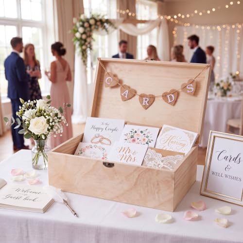 Geelin Wooden Wedding Card Box with Letter Flag Rustic,Natural Color - Image 3