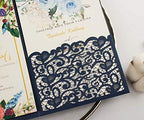 25 sets 5X7 Dark Navy Blue Tri Fold Wedding Invitations Cards With Envelopes Inserts for Bridal Shower Birthday - Image 4