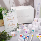 Whaline 74 Pcs Baby Shower Game Kits Watercolor Leaves Wooden Display Sign Storage Box Blank Building Blocks Colorful Markers for Birthday Party DIY Crafts Supplies - Image 5
