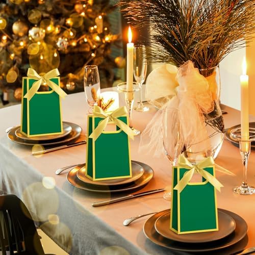 AmazingSpark 50 Pcs Green Gold Mini Gift Bags Bulk 6.3 x 3.9 x 2.8 Inch Party Favors Elegant Small Gift Bags with Handles and Ribbon Bows for Wedding Birthday Bridal Baby Shower Party Favors - Image 4