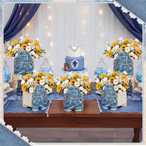 6 Pack Blue Jean Baby Shower Centerpieces for Table Wooden Flower Boxes - Image 2