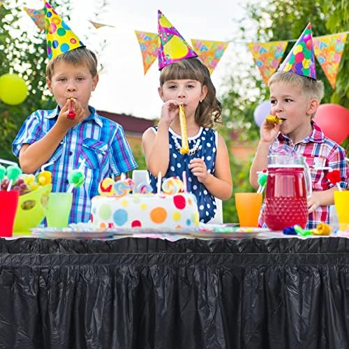 Tegeme 8 Pieces Black Plastic Table Skirts for Rectangle Tables, 14 ft x 29 in Disposable Ruffle Table Skirting with Adhesive Strip, Bulk Party Supplies for Wedding, Birthday, Baby Shower & Banquet - Image 6