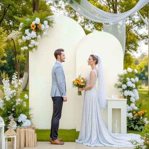 Ivory Arch Backdrop Cover 7.2FT 6FT Spandex Arch Covers Stretchy Backdrop Set of 2, Double-Layer Wrinkle Free Wedding Arch Stand Cover Party Backdrop Curtains for Baby Shower Birthday Party Decoration - Image 2
