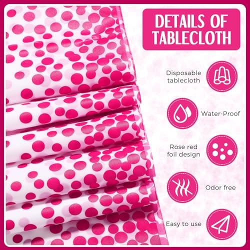 Tudomro 16 Pack White and Hot Pink Plastic Tablecloths Satin Runner Set - Image 3
