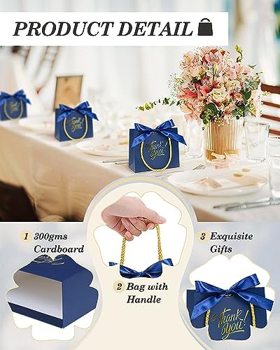 EQOREIIN 100 Pack Small Thank You Gift Bags with Handles & Ribbon, Navy - Image 3