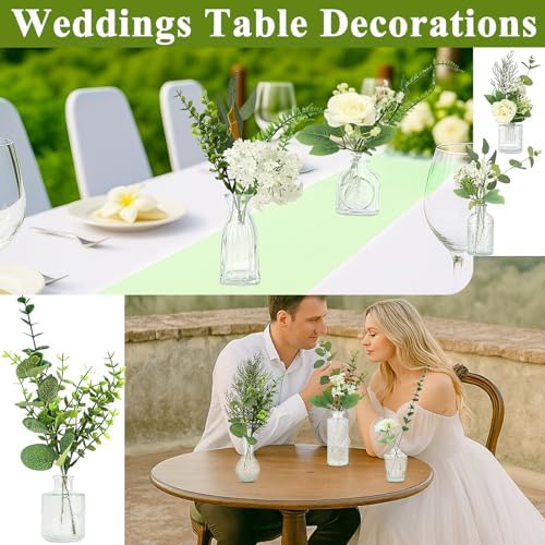 WARMALL Artificial Flowers with Vases, 16 Pcs Bud Vases, & 81 Pcs Artificial Plants DIY Set Suitable for Centerpieces Table Weddings Party Office and Indoor Decor Mini Small Glass Clear(White) - Image 5