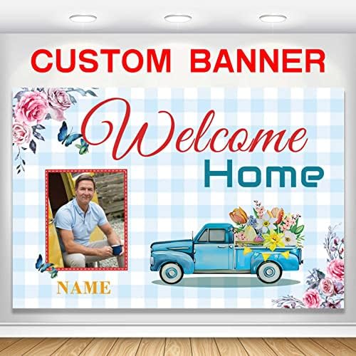Custom Welcome Home Banner Decoration,Car Theme Welcome Back Home Yard Sign for Outdoor Decor, Military Homecoming Deployment Returning Party Supplies(6x9ft) by AUBAO