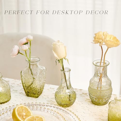 Glass Bud Vase Set of 20, Small Flower Vases, Glass Vases for Centerpieces, Vintage Home Table Decorations Bud Vases (20 Pcs, Green) - Image 6