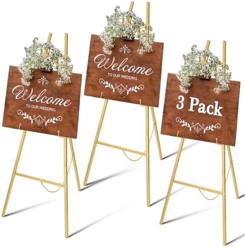 Yuntau 3 Pieces Gold Metal Easel Stand for Sign, 50 Inch Display Stand Adjustable 3 Tier Easel for Wedding Sign, Posters, Paintings, Exhibition by Yuntau