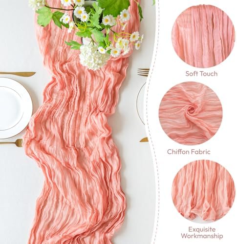 Sioloc 10 Pack Peach Coral Cheesecloth Table Runner 120'' x 35'',Spring Easter Decor Soft Gauze Boho Wedding Table Decor for 10ft Table Birthday Party,Baby Shower, Bridal Shower, Home & Event Decor - Image 3