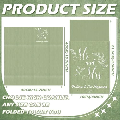 Potchen 100 Pcs Linen Feel Napkins Disposable, Green Mr and Mrs - Image 4