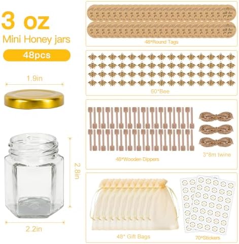 3 oz Mini Glass Honey Jars 48 pcs Honey Jars with Wood Dippers - Image 3