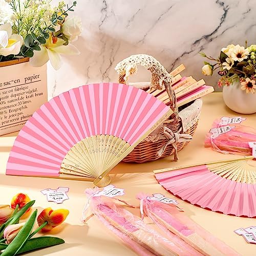 Colarr 50 Sets Baby Shower Favors for Guests Folding Fans Bulk, Pink - Image 4