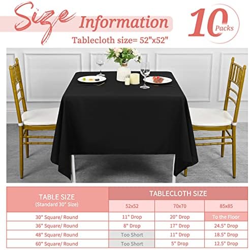 Showgeous 52x52 Inch Black Square Tablecloths, Polyester Table Covers - Image 2