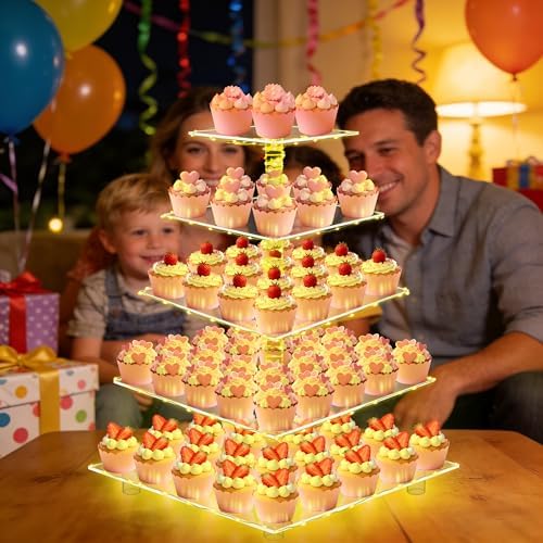 YestBuy 5 Tier Cupcake Stand for 60 Cupcakes with Yellow Lights - Image 5