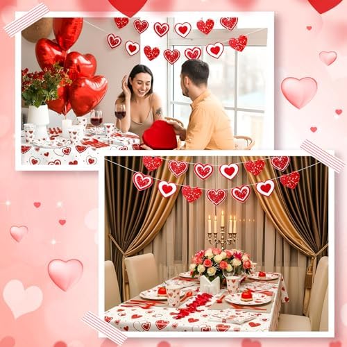 Ziliny 171 Pcs Valentine's Day Party Decorations Serve 24 Red Hearts Paper Plates Napkins Cups Banner Tablecloth Cutlery Valentine Day Anniversary Wedding Baby Shower Party Supplies - Image 6