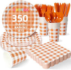 Vyntra 350-Pc Orange Gingham Paper Plates and Napkins Party Supplies by PartyTablewareSupplies