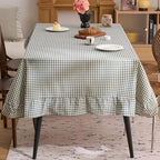 vctops Farmhouse Green Plaid Ruffle Table Cloth, Boho Cotton Linen Tablecloth, Washable Table Cover for Rectangle Table Baby Shower Kitchen Party Wedding Decor (Grey Green,55"x102") - Image 2