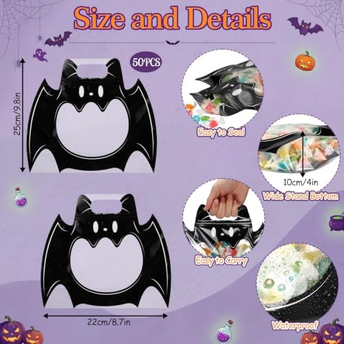 Qinyoung 50 Pcs Halloween Bat Gift Plastic Bags - Image 3