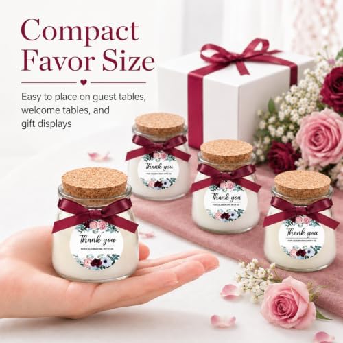 MTLEE 20 Pcs Wine Red Floral Wedding Candle Favors Red Rose Bridal Shower Gifts for Guests Soy Wax Candles with Glass Jar Bridesmaid Proposal Gifts for Wedding Bachelorette Bridal Shower - Image 3