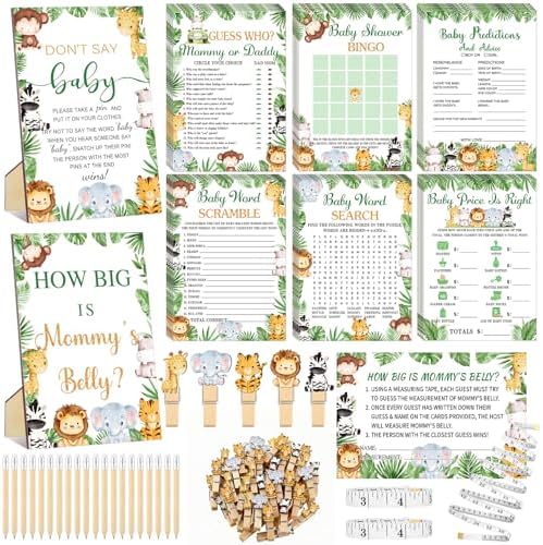 Funnymoom 426 Pcs Jungle Baby Shower Games Set, 8 Safari Animal Party by Funnymoom
