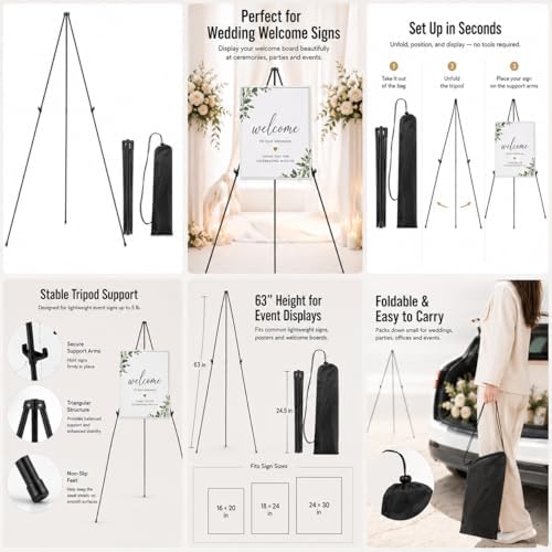 RRFTOK 4 Pack 63 in Sign Easel Stands, Instant-Fold Tripods with Bags - Image 5