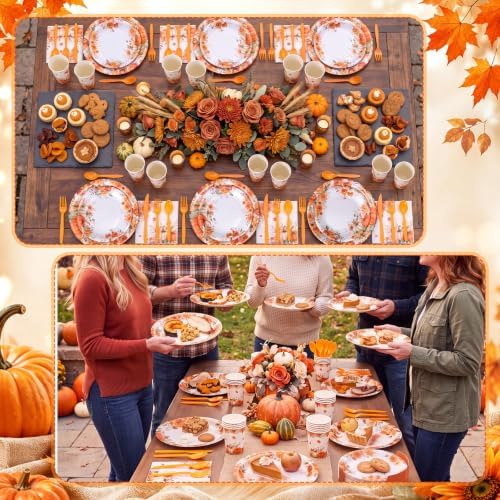 Honeydak 210 Pcs Fall Pumpkin Paper Plates Napkins for 30 Guests - Image 6