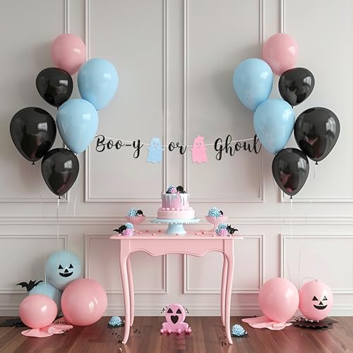 Halloween Baby Shower Decorations - Boo-y or Ghoul Ghost Gender Reveal Banner, Boy or Girl Cake Topper, Cupcake Toppers, Halloween Gender Reveal Decorations - Image 2