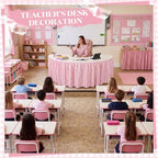 Back to School Pink Gingham Teacher Desk Skirt for Classroom - Image 6