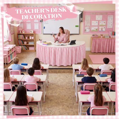 Back to School Pink Gingham Teacher Desk Skirt for Classroom - Image 6