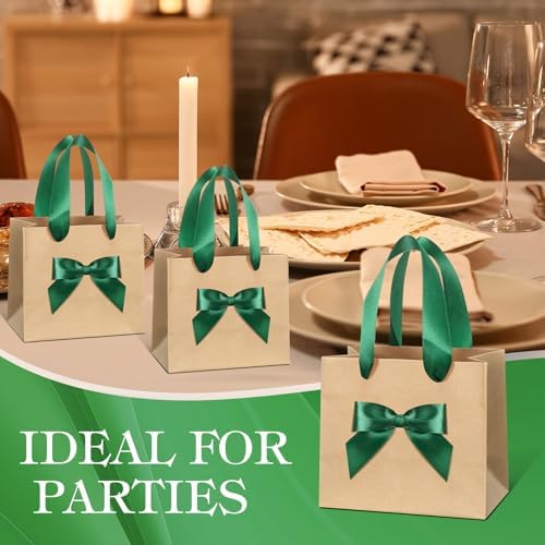 Honoson 50 Pcs Small Gift Bags with Handle 4 x 2.75 x 4.5 No DIY Mini Paper Bags Bulk with Bow Ribbon for Wedding Birthday Party Favor Baby Shower Guests(Green) - Image 6