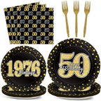 200PCS 50th Theme Birthday Party Tableware Vintage 1976 Party Supplies by ZOIIWA