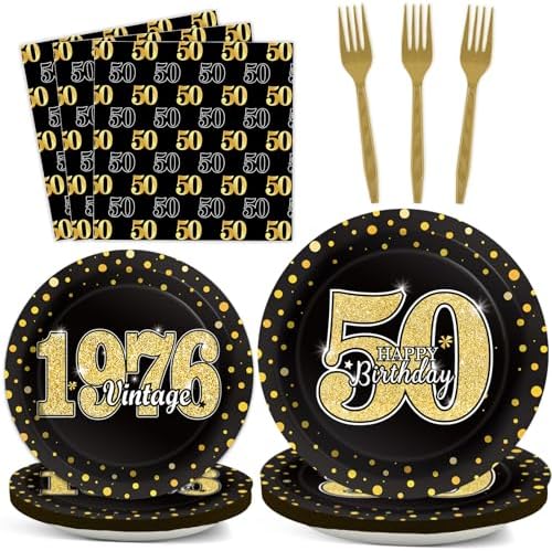 200PCS 50th Theme Birthday Party Tableware Vintage 1976 Party Supplies by ZOIIWA