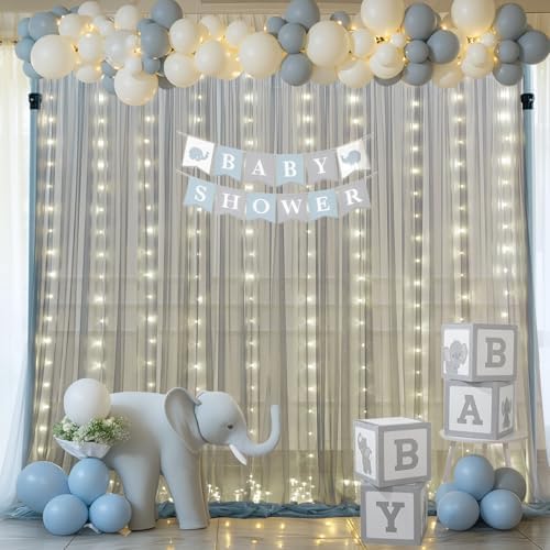 Silver Grey Tulle Backdrop Curtain with Lights String for Parites 10x10ft Sheer Backdrop Curtains for Birthday Party Bridal Shower Baby Shower Wedding Ceremony Prom Photo Booth Background Decorations - Image 3