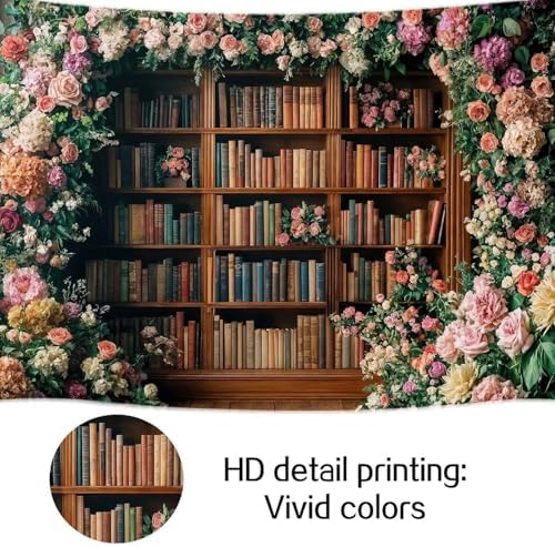 12X10FT Bookshelf Flower Photography Backdrop Vintage Bookcase Magic Books Ancient Library Wall Background Flower Girl Kids Birthday Party Decorations Kindergarten Graduation Banner Photo Booth Props - Image 7