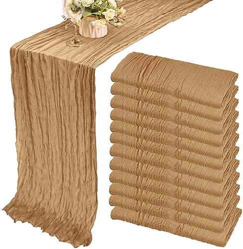 35x157 Inch Nude Cheesecloth Table Runner Neutral Boho Wedding Party Decor by Fivenl