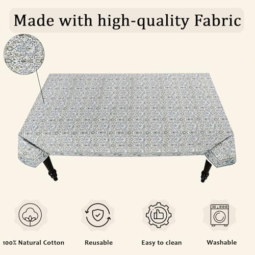Ridhi Indigo Hand Block Print 100% Cotton Tablecloth 118x70 Inch Rectangle - Image 6