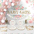 Baby Shower Decorations for Girl，242 PCS of Floral Girl Baby Shower Decorations Party Supplies with Background,Disposable Tableware（25 guests),"It's A Girl" Banner, Balloons Wreath and Tablecloth by JueslyBirthdayParty